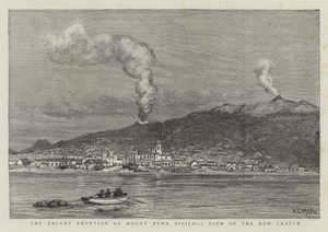 De recente uitbarsting van de Etna, Sicilië, een uitzicht op de nieuwe krater door William Lionel Wyllie